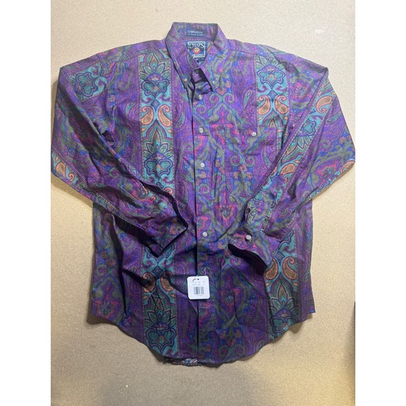 RARE VINTAGE POLO RALPH LAUREN CHAPS AOP BUTTON DOWN SHIRT purple M NWT - Picture 3 of 8